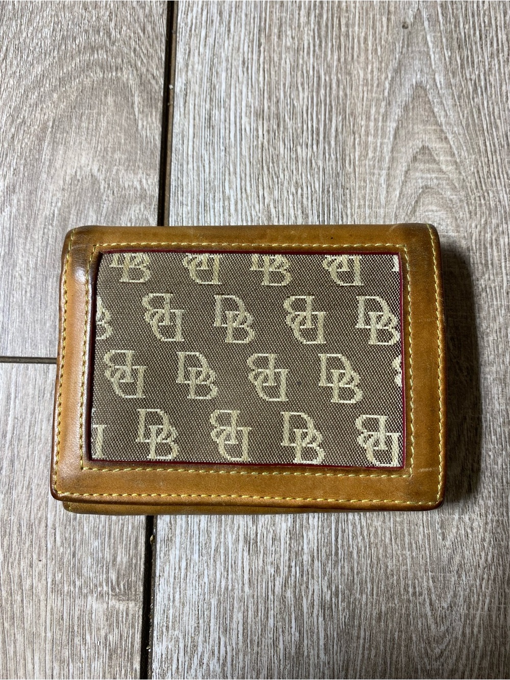 Vintage Y2K Dooney & Bourke Signature Monogram Wallet Brown Leather Trim